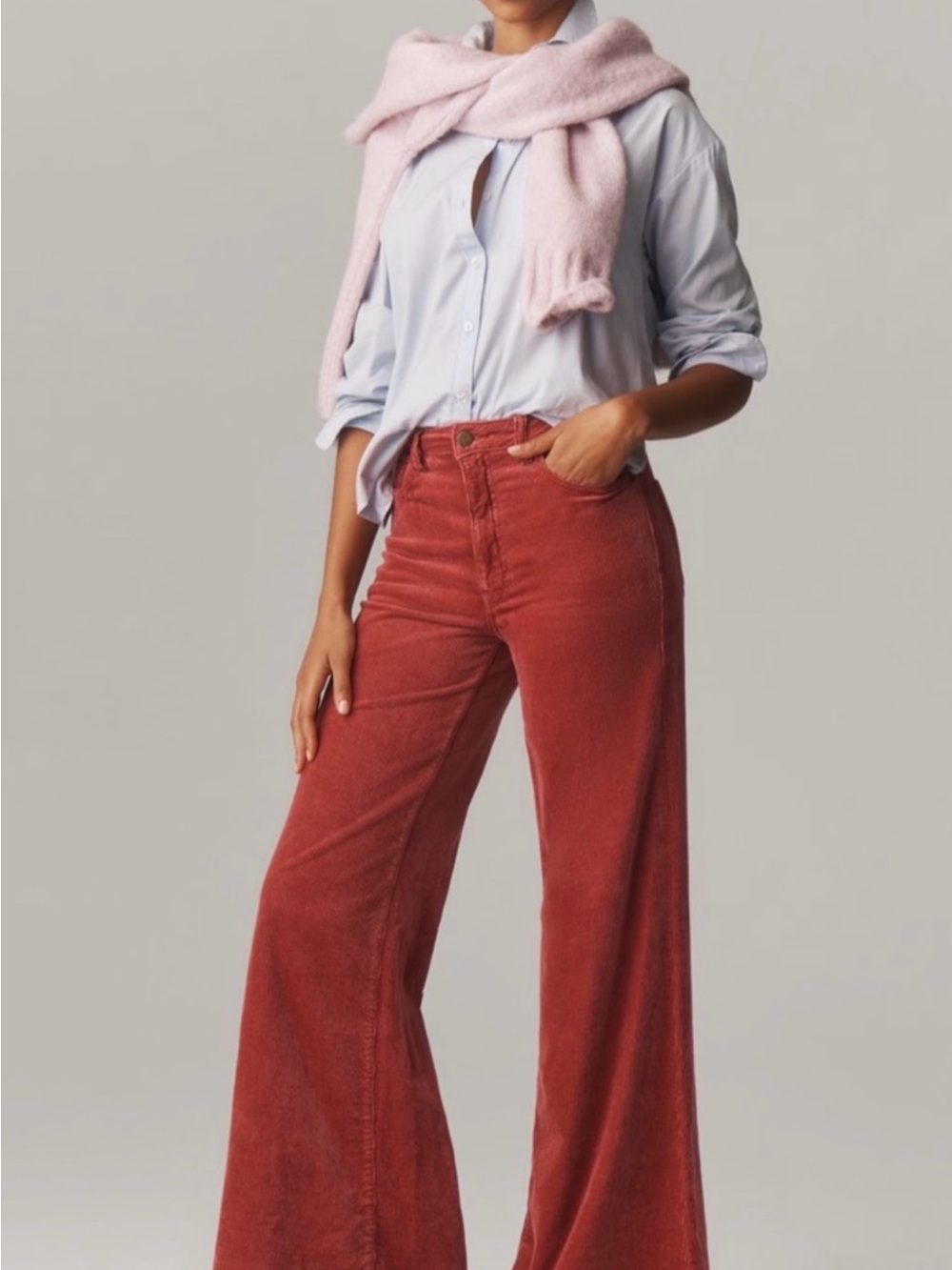 ANTHROPOLOGIE PILCRO ROBBIE TERRA COTTA CORDUROY WIDE LEG PANTS SIZE 28